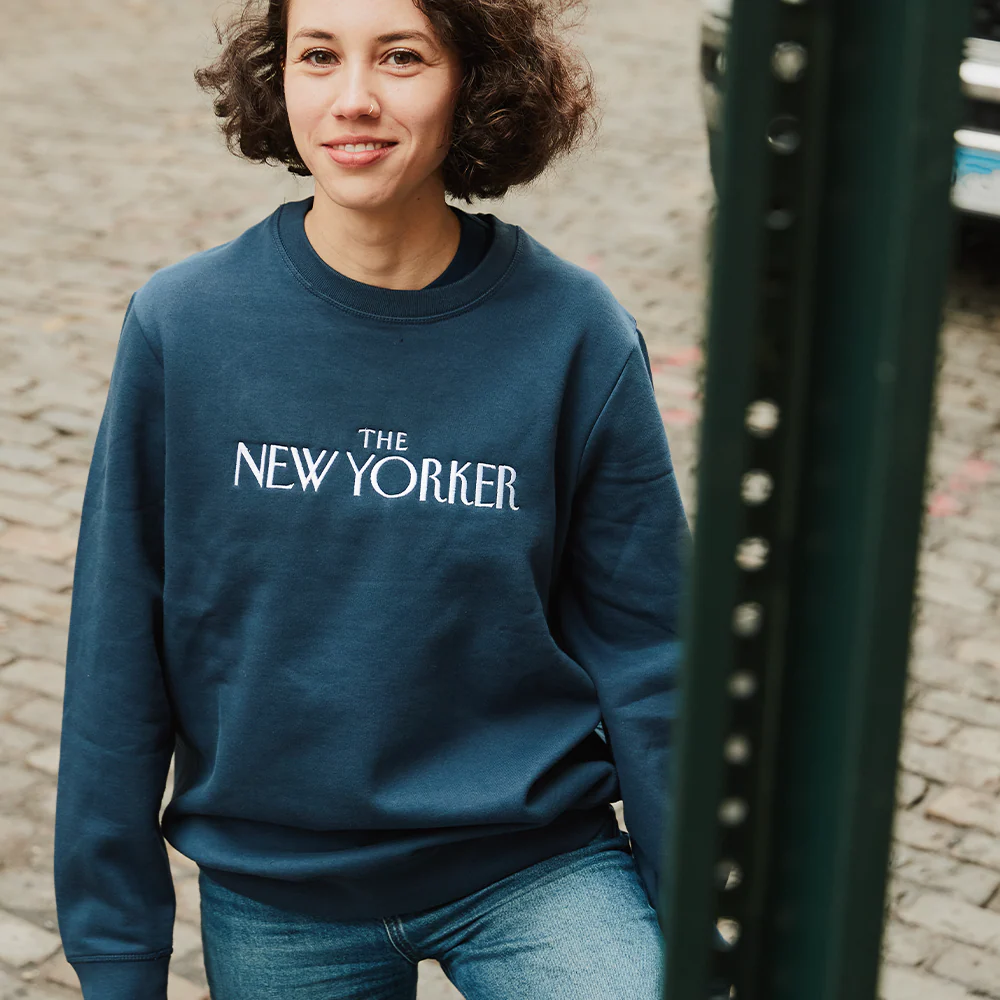Rea Irvin’s Embroidered Crewneck Sweatshirt in Navy - Image 3