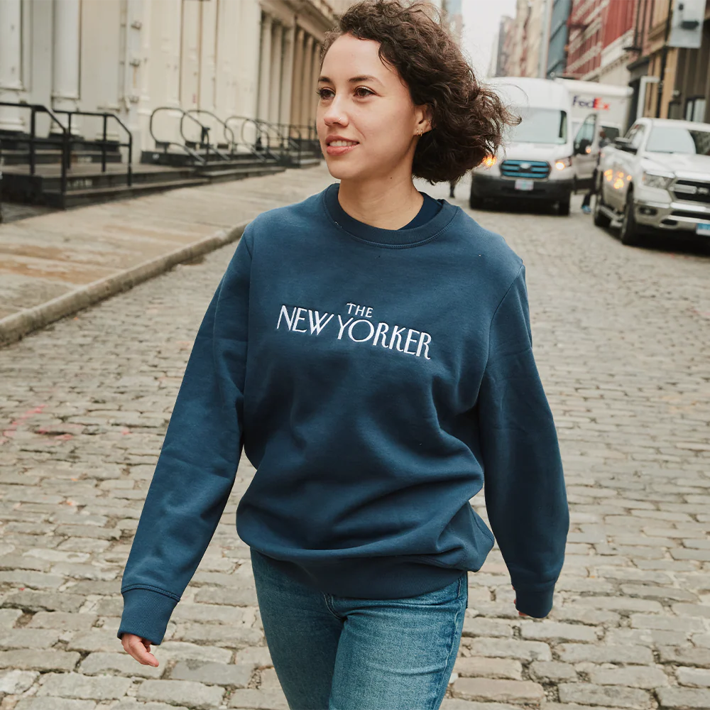 Rea Irvin’s Embroidered Crewneck Sweatshirt in Navy - Image 4